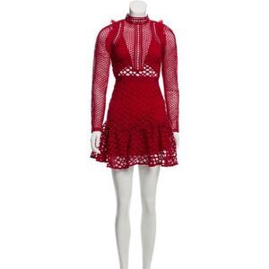 Self-Portrait Red Lace Pattern Mini Dress Size: XS | US2, UK6